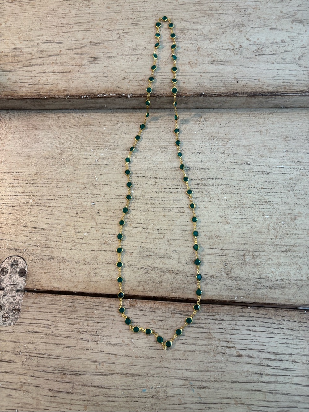Gold-Tone Necklace with Emerald Green Bezel Stones - Women's Jewelry